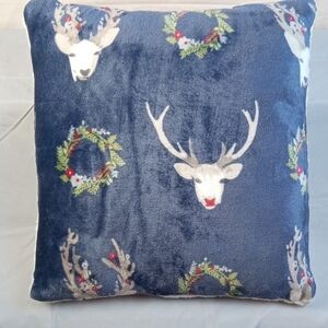 🎁 Festive Blue Reindeer Holiday Pillow